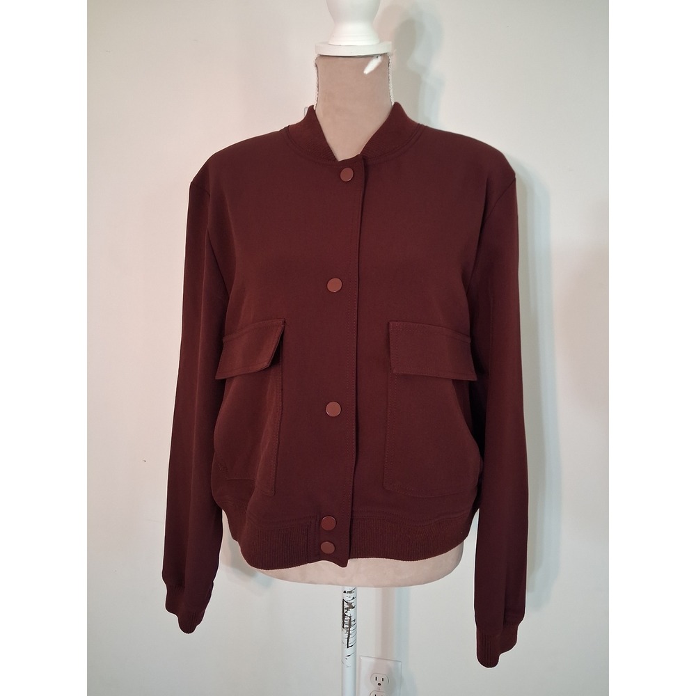 Nine West Womens Burgundy Snap Front Bomber Jacket Size Large
